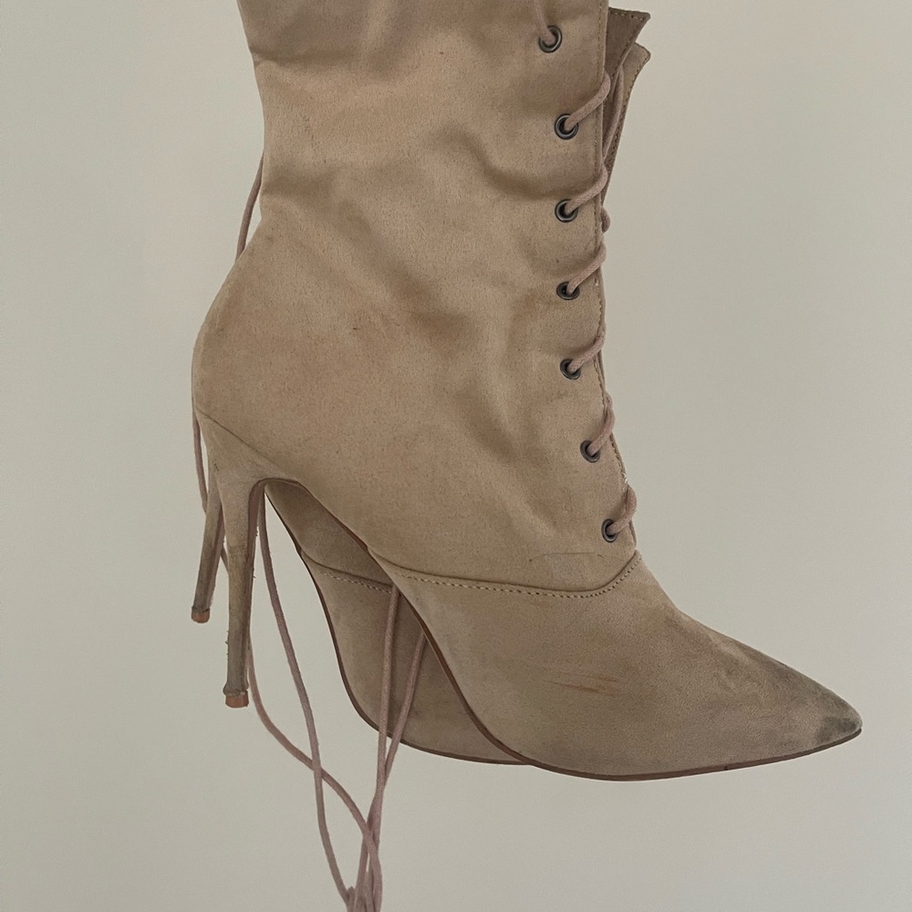 Unique Nude Lace Up Heeled Boots from Public Desire